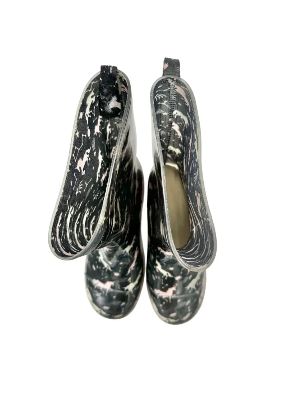 Capelli New York Rain Boots Girls Size 4 Rubber Black and Pink Unicorn Print